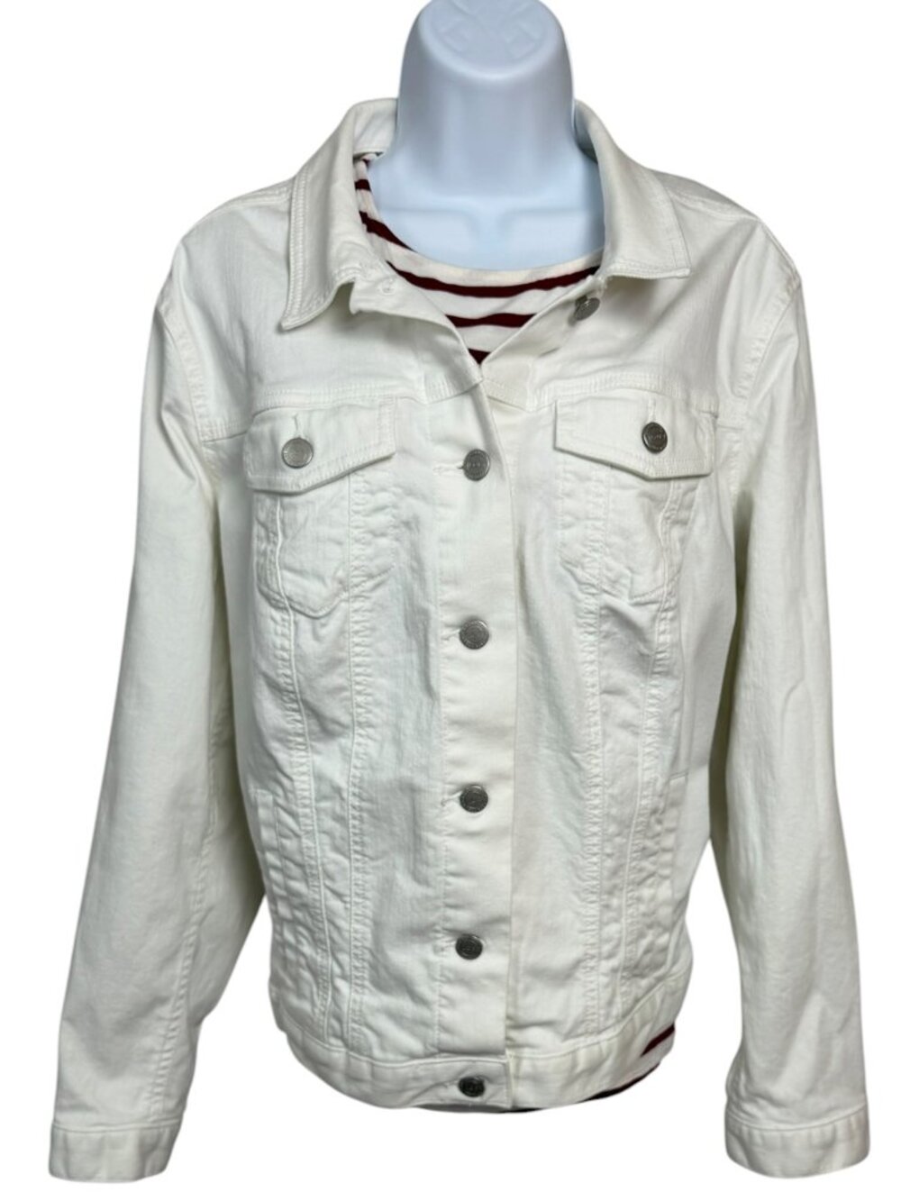 LOFT Plus White Stretch Denim Jacket Size 16 Classic Trucker Casual